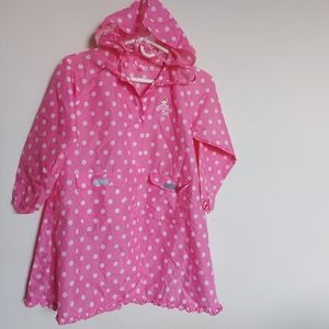 Miki House. Girls Rain Coat, Sweet Pink & White Pockets Dots.